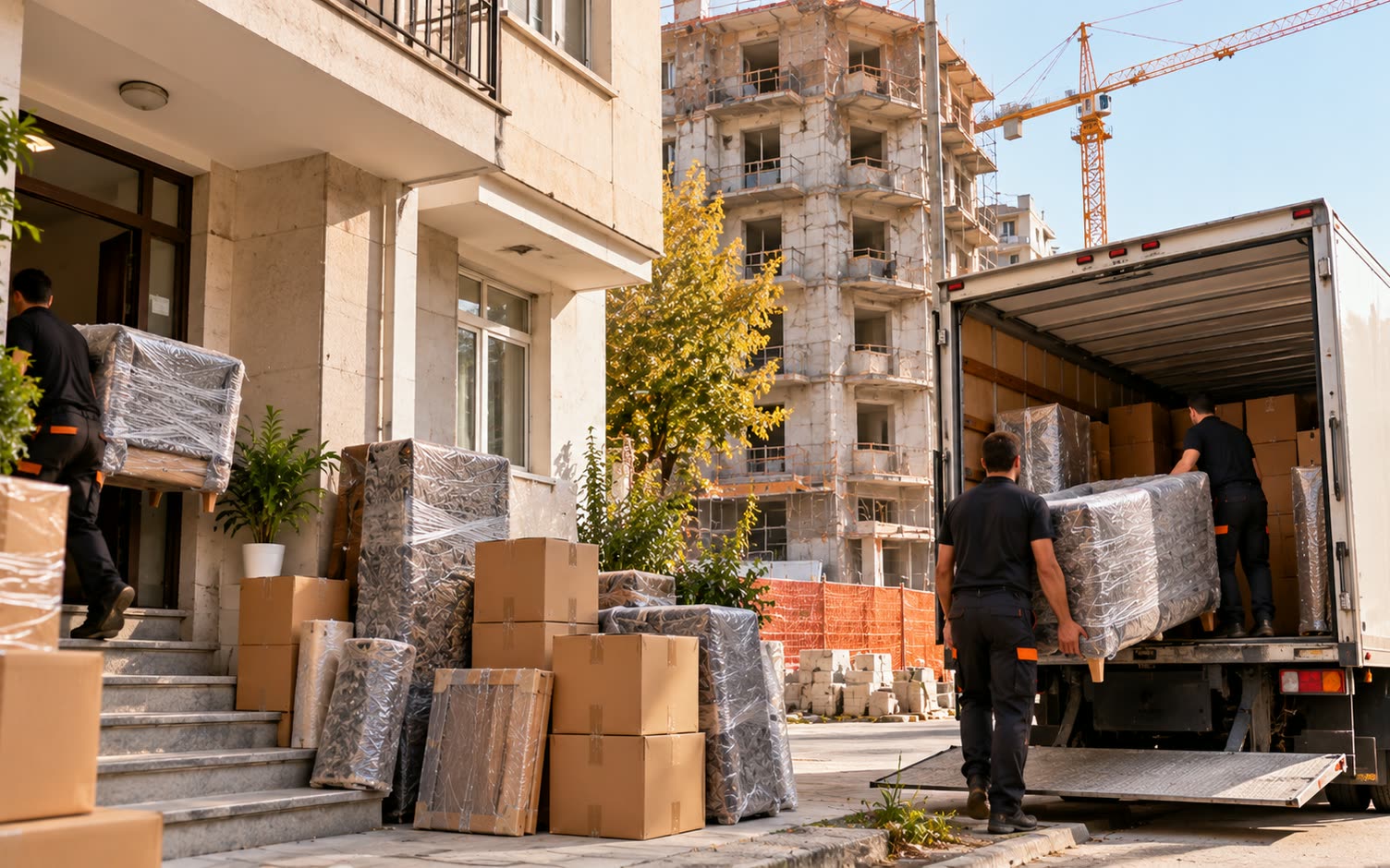 Kentsel dönüşüm için boşaltılan apartman ve eşya taşıma